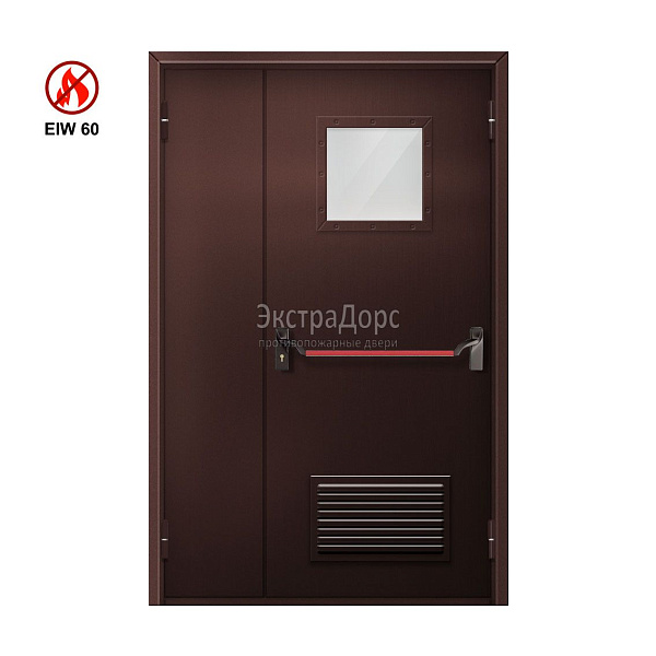 Противопожарная дверь с решёткой EIW 60 ДОП-EIW-60 ДП50 полуторная остекленная с антипаникой в Жуковском  купить