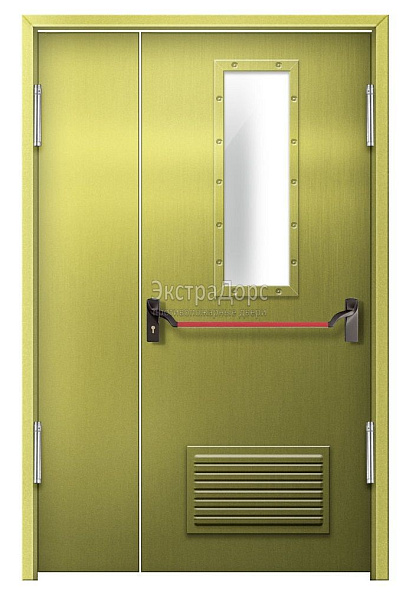 Противопожарная дверь EI 60 дымогазонепроницаемая стальная со стеклом, антипаникой и решеткой в Жуковском  купить