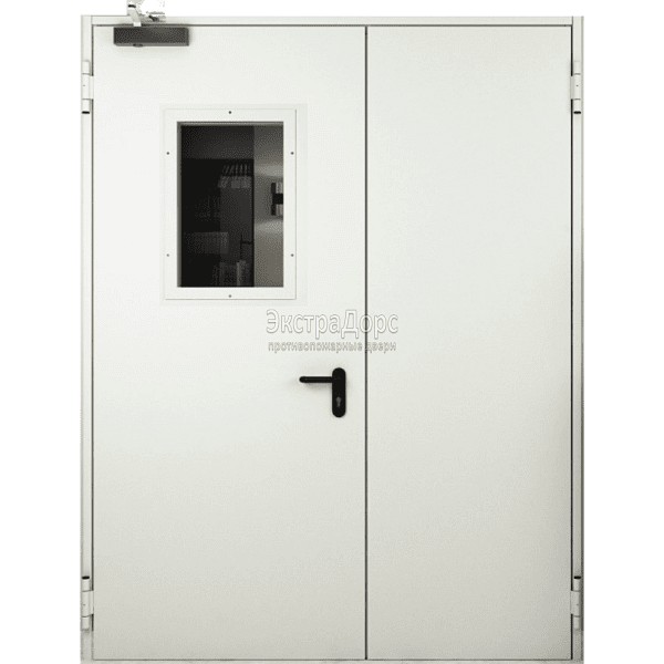 Двухстворчатая противопожарная дверь EIW 60 стальная с остеклением