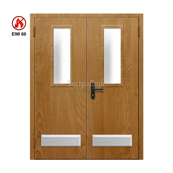 Двухстворчатая огнестойкая дверь с двумя решетками EIW 60 ДПМ-02-EIW-60 ДП75 двупольная остекленная в Жуковском  купить